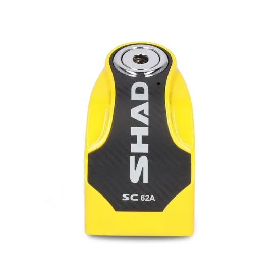 Жълта дискова ключалка SHAD SC62A с карбонов панел, хромиран цилиндър за ключ и 10мм стоманен пин