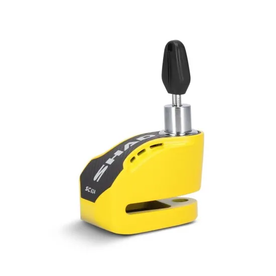 Жълта дискова ключалка SHAD SC62A с карбонов панел, хромиран цилиндър за ключ и 10мм стоманен пин