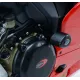 Черна краш тапа R&G Racing Aero монтирана на червена Ducati Panigale - изглед на рамката и жълтия амортисьор Öhlins