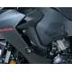 Черни краш тапи R&G Racing Aero монтирани на матово сив обтекател на Honda CBR1000RR Fireblade с видим логотип и носещ