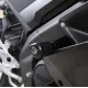 Черни краш тапи R&G Racing Aero с форма на сълза, монтирани на рамата на Yamaha YZF-R125, видимо лого R&G върху капачката