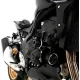 Черни краш тапи R&G Racing монтирани на двигател Honda CB1000 Hornet - цилиндричен амортисьор с бяло лого R&G, изглед от три
