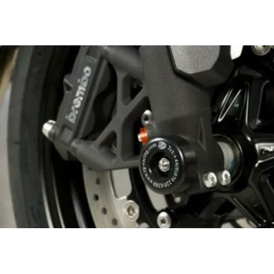 Черни краш тапи R&G Racing на предната ос до Brembo спирачен апарат на Triumph Speed Triple