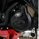 Черен протектор R&G Racing за двигател, монтиран на Ducati Panigale V4 - матово покритие, сменяем централен диск и BSB лого