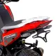 Черна стойка за номер R&G Racing монтирана на червен Moto Morini 650 X-Cape, видими LED мигачи и компактен носач под задния