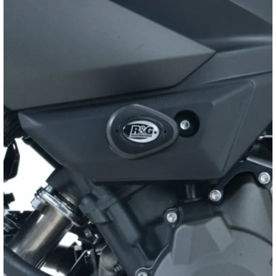 Черна краш тапа R&G Racing Aero с релефно лого, монтирана на рамата на Yamaha XJ6N с овална форма и матово покритие