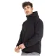 Черно мото яке John Doe Hood XTM V3 с качулка, преден цип YKK и странични джобове с ципове - изглед отпред, отзад и при