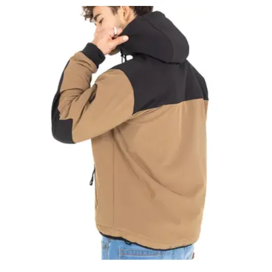 Мото яке John Doe Hood XTM V3 в пясъчно и черно - преден изглед с YKK цип, наклонени джобове и структурирана качулка
