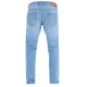 Светлосини мото дънки John Doe Pioneer Mono с slim-fit кройка, пет джоба и завит подгъв, носени с черна тениска и бели
