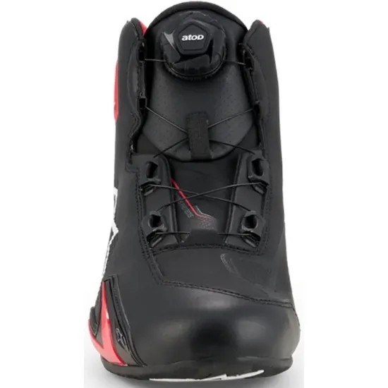 Черни мото боти Alpinestars Celer с червени акценти, Rotor система за затваряне, бяла звезда лого и текстурирана гумена подметка