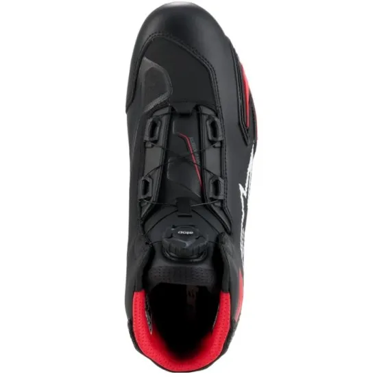 Черни мото боти Alpinestars Celer с червени акценти, Rotor система за затваряне, бяла звезда лого и текстурирана гумена подметка