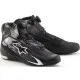 Черно-бели мото боти Alpinestars Celer Vented с бял звезден лого, BOA диск за затваряне, перфорации за вентилация и графични линейни елементи