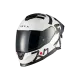 Бяла мото каска NEXX Y100R Nippon White с черни графични елементи, тъмно визьор и японско-инспириран дизайн, показана отстрани