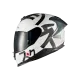 Бяла мото каска NEXX Y100R Nippon White с черни графични елементи, тъмно визьор и японско-инспириран дизайн, показана отстрани