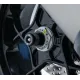 Оранжеви краш тапи R&G Racing монтирани на черна ос на мотоциклет KTM с видима верига и задно колело