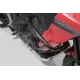 Черни стоманени защитни дъги SW-MOTECH монтирани на червен мотоциклет Yamaha Tracer 9 GT+ около двигателя и радиатора