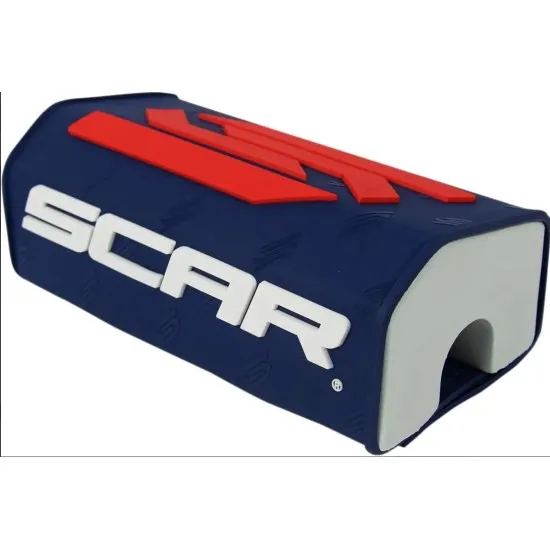 Тъмносиня защитна гъба за кормило SCAR BAR PAD O2 със сребристи панели и червено лого, показваща плътната пяна и ергономичната форма
