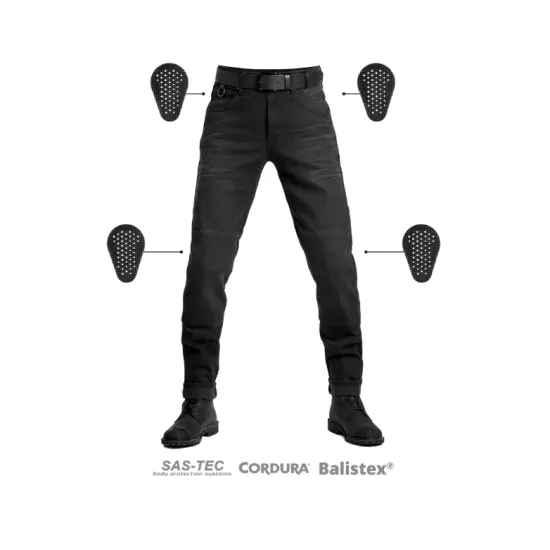 Черни slim fit мото дънки Pando Moto Boss Dyn 01 с мрежести BALISTEX панели на бедрата и светлоотразителна лента на подгъва