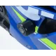 Черни R&G Racing Aero краш тапи монтирани на синьо-бяла Suzuki GSX-R1000 с видими подвижни капачки и лого