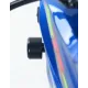 Черни R&G Racing Aero краш тапи монтирани на синьо-бяла Suzuki GSX-R1000 с видими подвижни капачки и лого