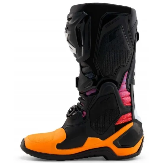Мотокрос ботуши Alpinestars Tech 10 LTD SX1 в оранжево, червено и черно с алуминиеви катарами и космически принт по шахтата