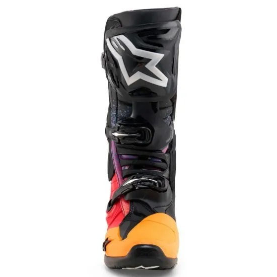 Мотокрос ботуши Alpinestars Tech 10 LTD SX1 в оранжево, червено и черно с алуминиеви катарами и космически принт по шахтата
