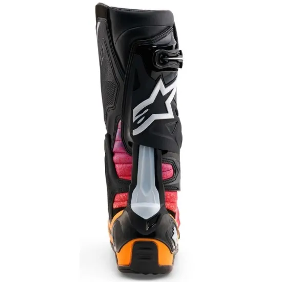 Мотокрос ботуши Alpinestars Tech 10 LTD SX1 в оранжево, червено и черно с алуминиеви катарами и космически принт по шахтата