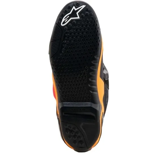 Мотокрос ботуши Alpinestars Tech 10 LTD SX1 в оранжево, червено и черно с алуминиеви катарами и космически принт по шахтата