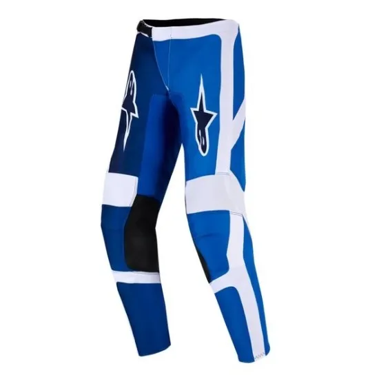 Детски мотокрос брич Alpinestars Fluid PORTL в синьо и бяло с геометрични панели и лого на бедрото