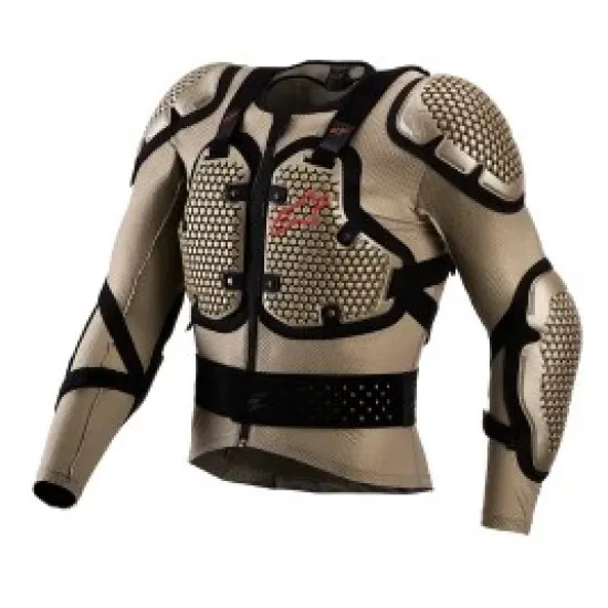 Alpinestars Bionic Action V3 ризница в пясъчно-бежов цвят с черни укрепващи ленти, шестоъгълни вентилационни отвори и видими