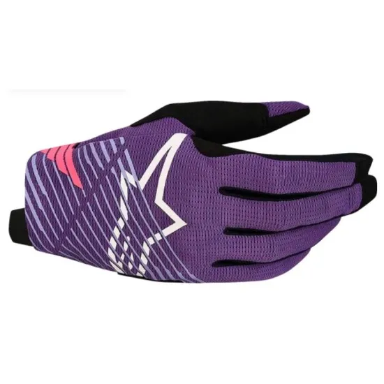 Alpinestars Radar Pro мотокрос ръкавици в лилаво и черно с рипстоп гръб, сублимирана графика и силиконов захват на пръстите