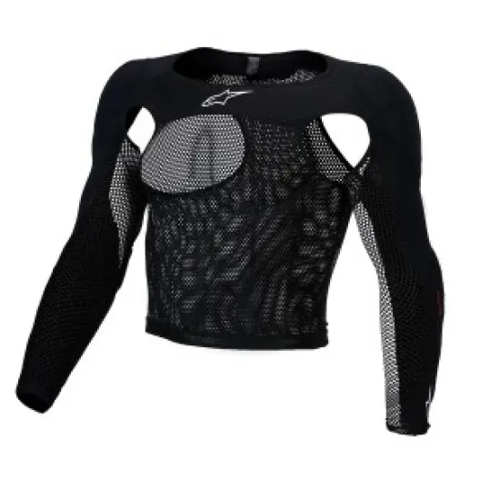 Черна мотокрос ризница Alpinestars Bionic Race Protection Top с дълъг ръкав, еластична мрежеста основа и протектори на
