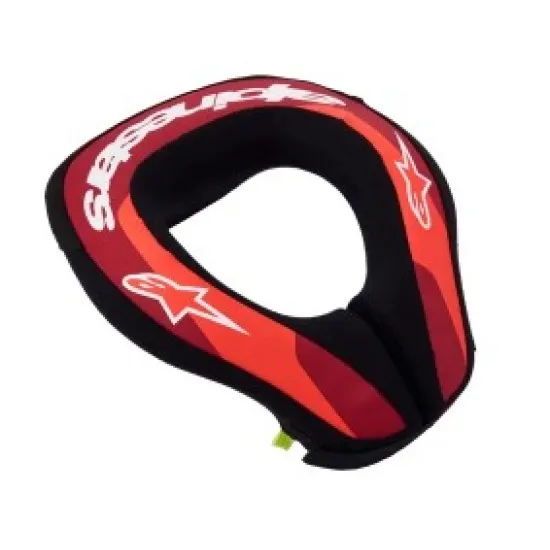 Детска протекторна яка Alpinestars Sequence в червено и черно с бяло лого, твърда горна обвивка и мека вътрешна облицовка