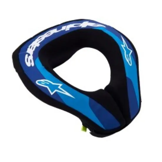 Детска протекторна яка Alpinestars Sequence в синьо и черно с бяло лого, EVA сърцевина и мека подплата за врата