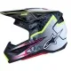 Alpinestars SM7 Blaster мотокрос каска в черно и сиво с флуоресцентно жълто-зелени и розови акценти, лого с едноокото цвете