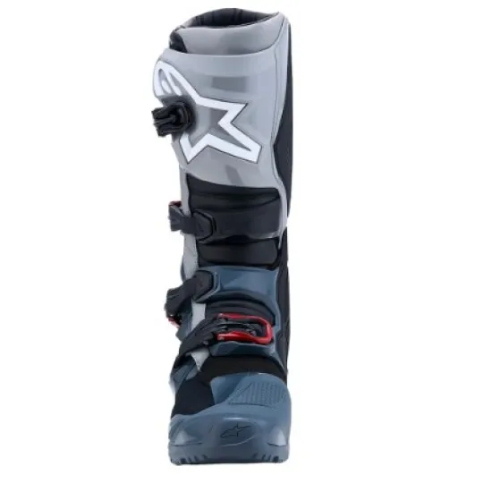 Alpinestars Tech 7 Enduro Drystar ботуши в тъмносиво, светлосиво и черно с червени катарами, BOA система и TPU протектори на