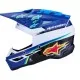 Детска мотокрос каска Alpinestars SM3 Falcon в синьо, бяло и черно с неонови зелени звезди, удължена козирка и логото на