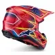 Alpinestars SM7 Cast мотокрос каска в червено с жълти и сини графики, изглед отстрани и отгоре, композитна черупка с