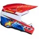 Детска мотокрос каска Alpinestars SM3 Falcon в червено, бяло и синьо с жълти звезди, козирка с отвори и лого Alpinestars