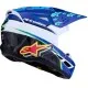 Детска мотокрос каска Alpinestars SM3 Falcon в синьо, бяло и черно с неонови зелени звезди, удължена козирка и логото на