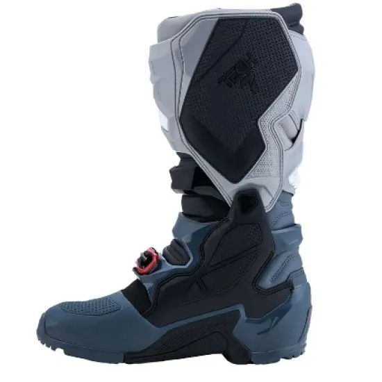 Alpinestars Tech 7 Enduro Drystar ботуши в тъмносиво, светлосиво и черно с червени катарами, BOA система и TPU протектори на