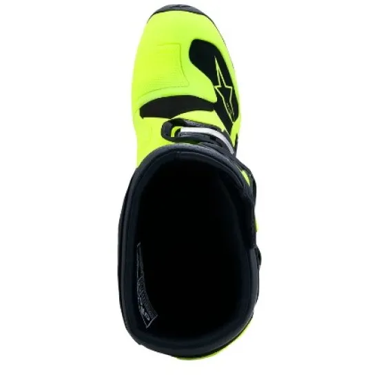 Детски мотокрос ботуши Alpinestars Tech 7S в жълто и черно с три алуминиеви катарами, TPU панели и флуоресцентна горна част