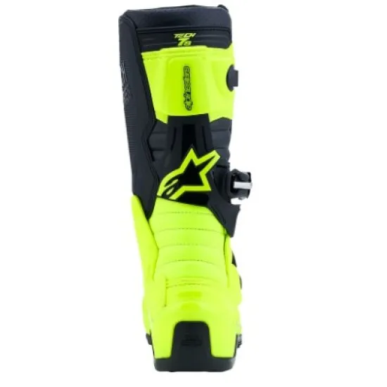 Детски мотокрос ботуши Alpinestars Tech 7S в жълто и черно с три алуминиеви катарами, TPU панели и флуоресцентна горна част