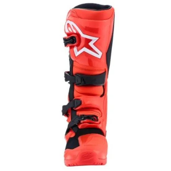 Мотокрос ботуши Alpinestars Tech 7 Enduro в флуоресцентно червено и черно с четири TPU катарами и защита на пищяла