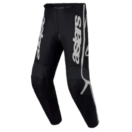 Мотокрос брич Alpinestars Fluid APEX V2 в черно с контрастни сиви графики и лого на Alpinestars по крачолите