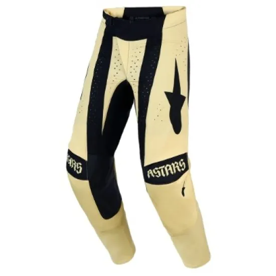 Мотокрос брич Alpinestars Techstar Atrox в жълто и черно с перфорирани панели, синтетична кожа на коленете и лого ASTARS