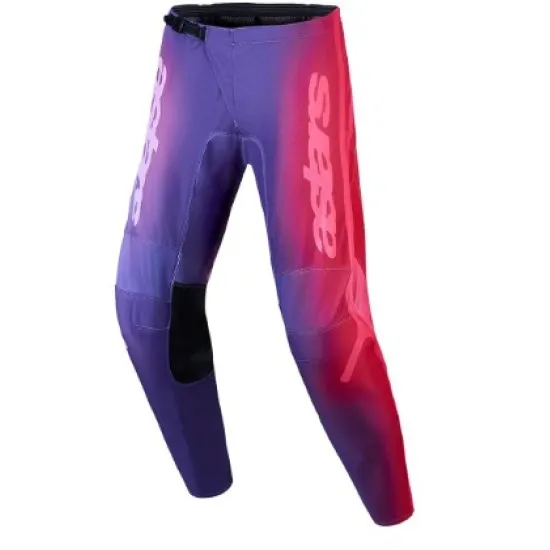 Дамски мотокрос брич Alpinestars Fluid Kepler в лилаво-розово-червен градиент с лого Alpinestars и синтетични кожени панели