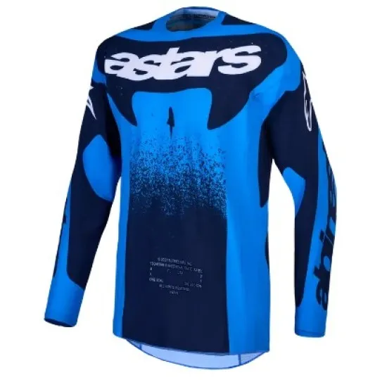 Мотокрос джърси Alpinestars Techstar Swan в UCLA синьо и тъмносиньо с размит графичен преход и бяло лого на гърдите