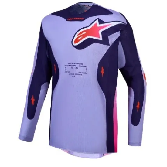 Мотокрос джърси Alpinestars Racer Air Hunt в лилаво и тъмносиньо с корални акценти и лого на гърдите