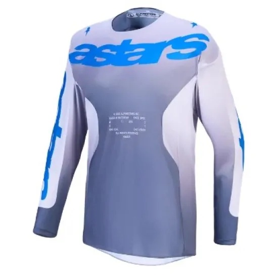 Alpinestars Racer Amber мотокрос джърси в сиво и бяло с синьо лого astars на гърдите и перфорирани ръкави